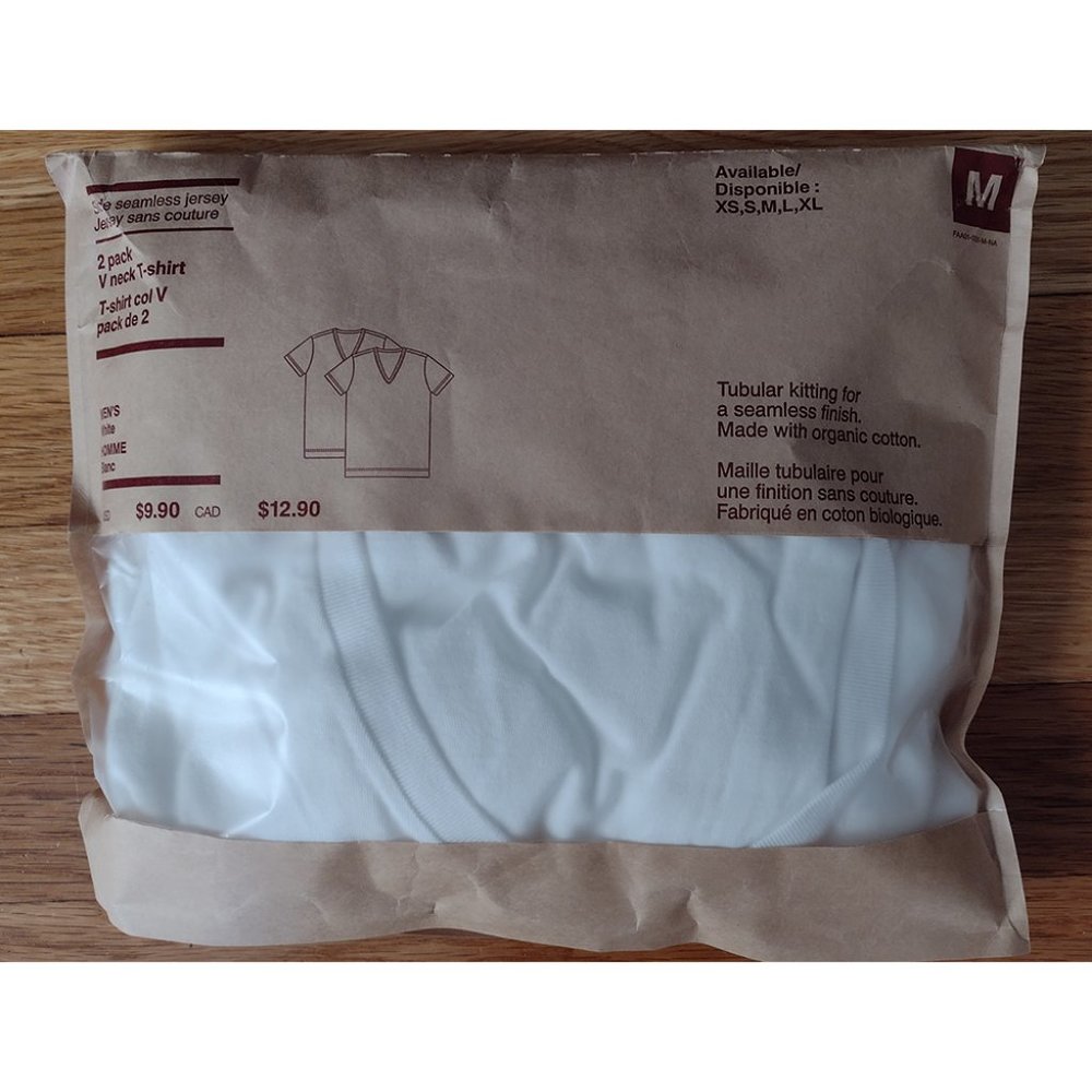 MUJI Men's White V-neck T-Shirt, 2-pack, Size Medium